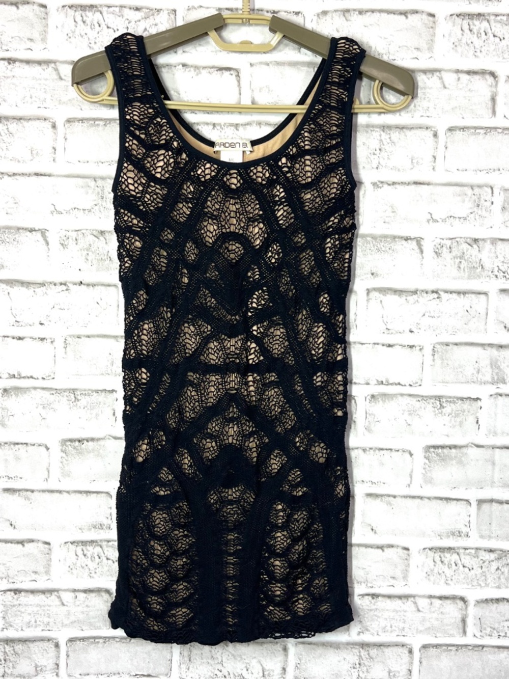 ARDEN B. • Black Lace Nude Lined Long Tunic Tank Y2K M/L